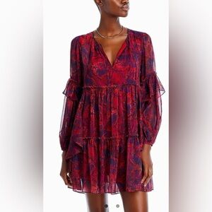 CINQ A SEPT LIVIE CHIFFON RUFFLED MINI DRESS